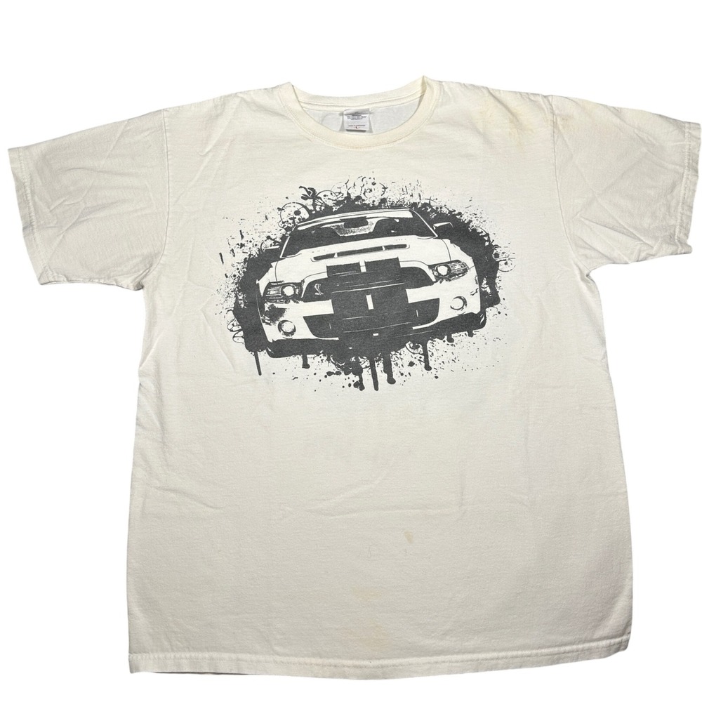 Y2K Ford Mustang Shelby GT500 Graphic T-Shirt Mens L White 200+ MPH Racing Anvil